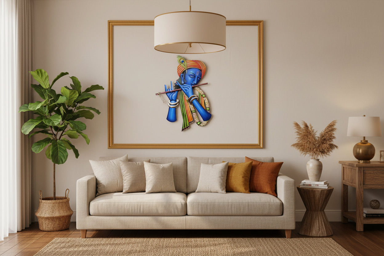 Iron Flute Playing Krishna 26 Inch Wall Art-ArtyCraftz.com