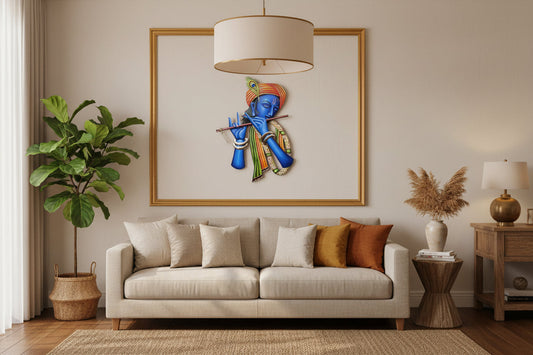 Iron Flute Playing Krishna 26 Inch Wall Art-ArtyCraftz.com