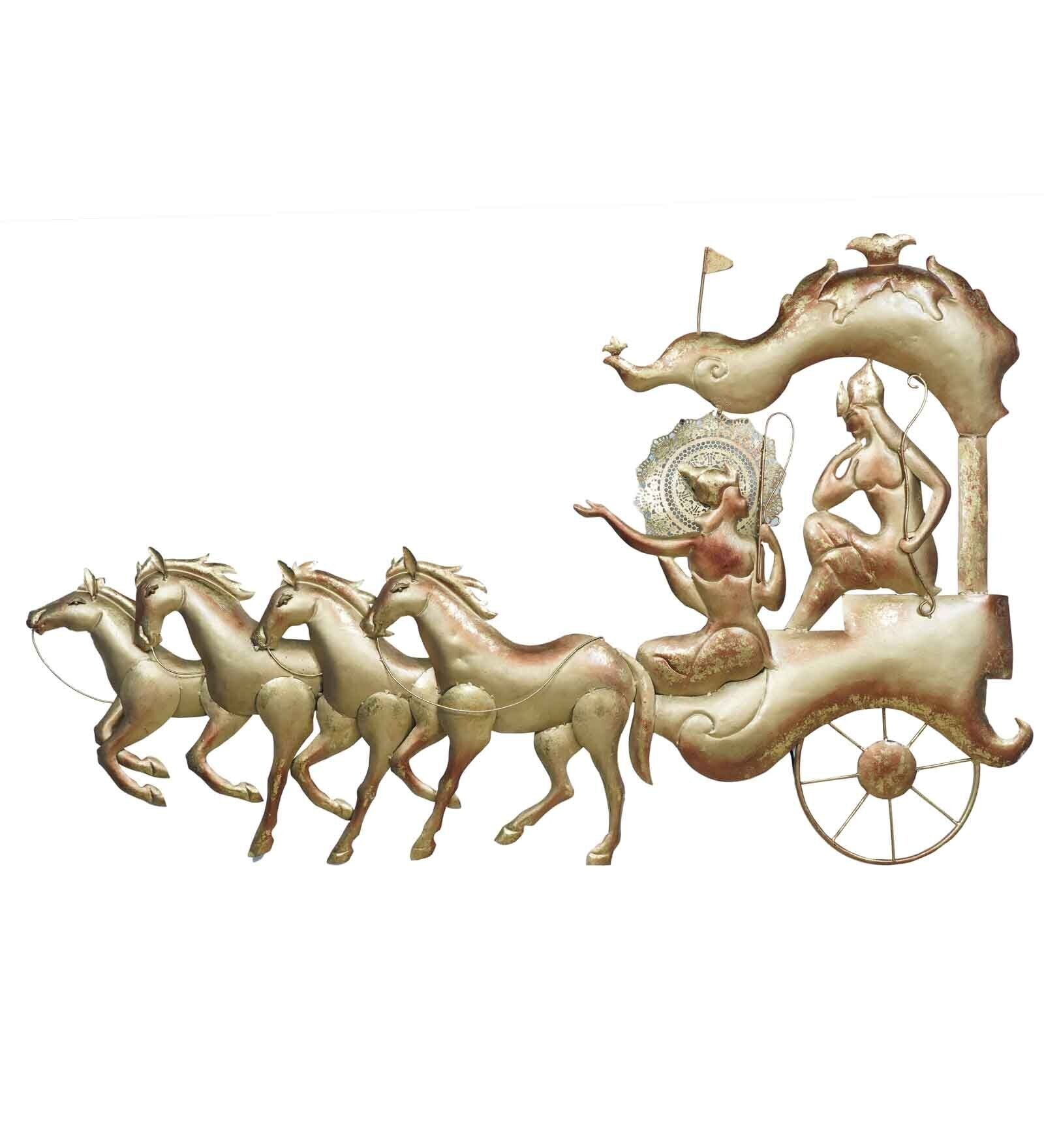 Iron Krishna Arjuna Chariot Wall Art with LED 56 Inches-ArtyCraftz.com