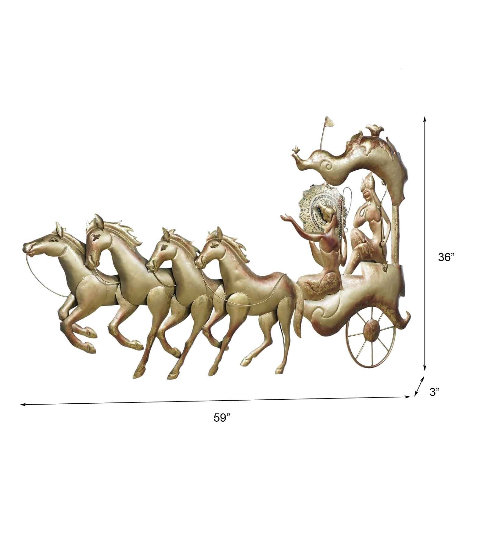 Iron Krishna Arjuna Chariot Wall Art with LED 56 Inches-ArtyCraftz.com