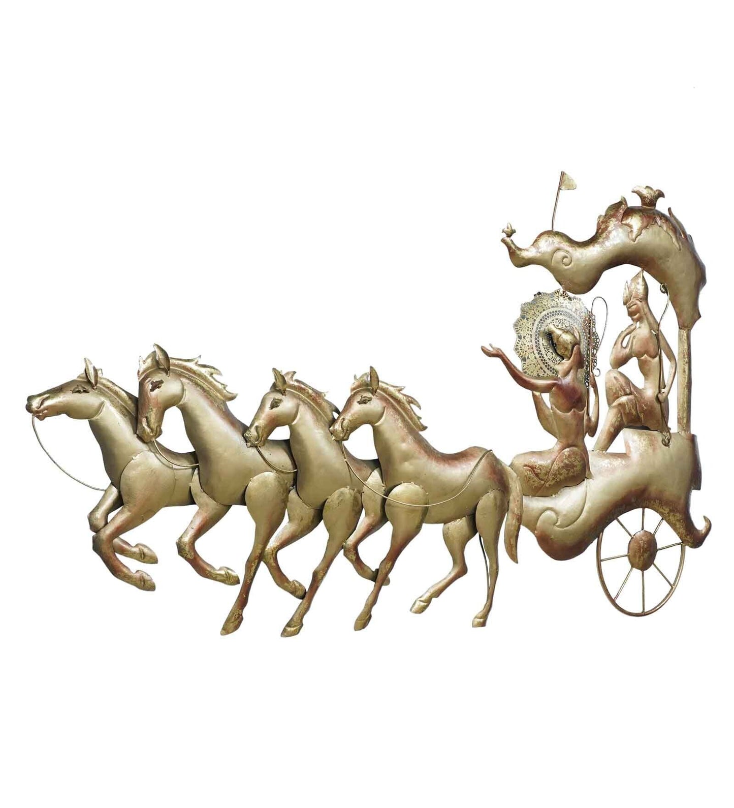 Iron Krishna Arjuna Chariot Wall Art with LED 56 Inches-ArtyCraftz.com