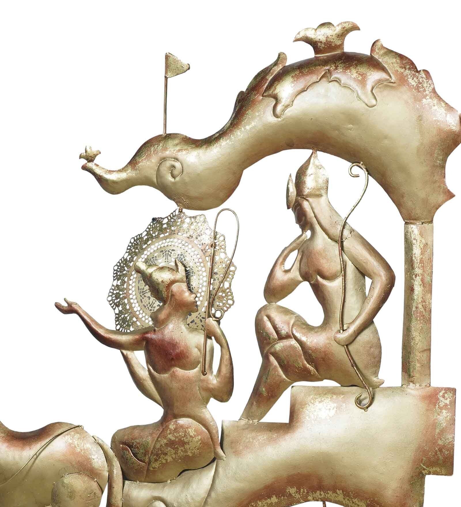 Iron Krishna Arjuna Chariot Wall Art with LED 56 Inches-ArtyCraftz.com
