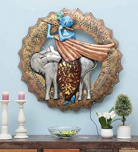 Iron Krishna Wall Decor with LED Light 36 Inches-ArtyCraftz.com