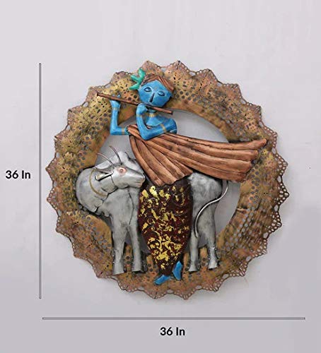 Iron Krishna Wall Decor with LED Light 36 Inches-ArtyCraftz.com