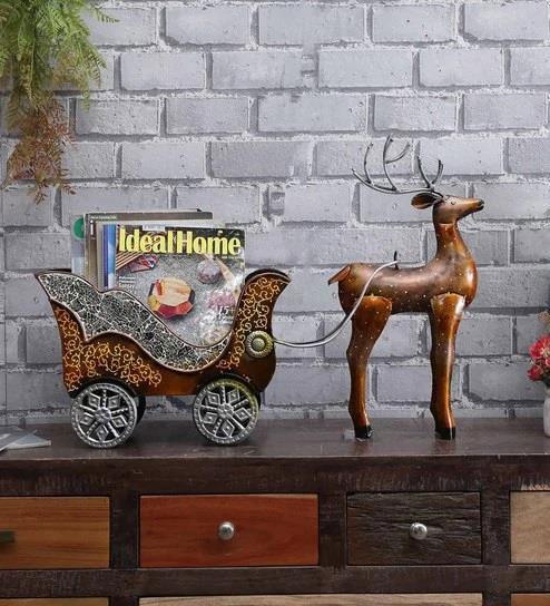 Iron Metal Deer Trolly Table and Home Decor, Copper color - ArtyCraftz.com