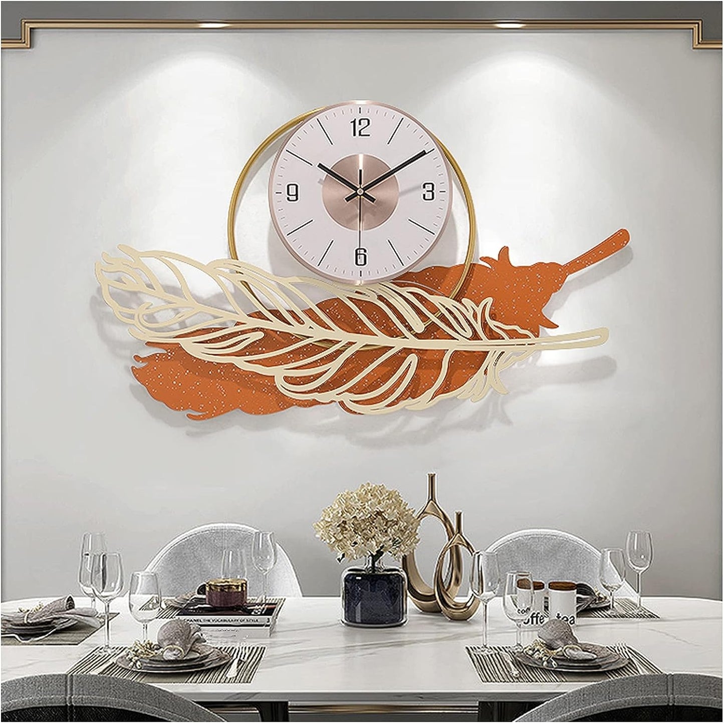 Iron Orange Leaf with Golden Circle Wall Clock-ArtyCraftz.com