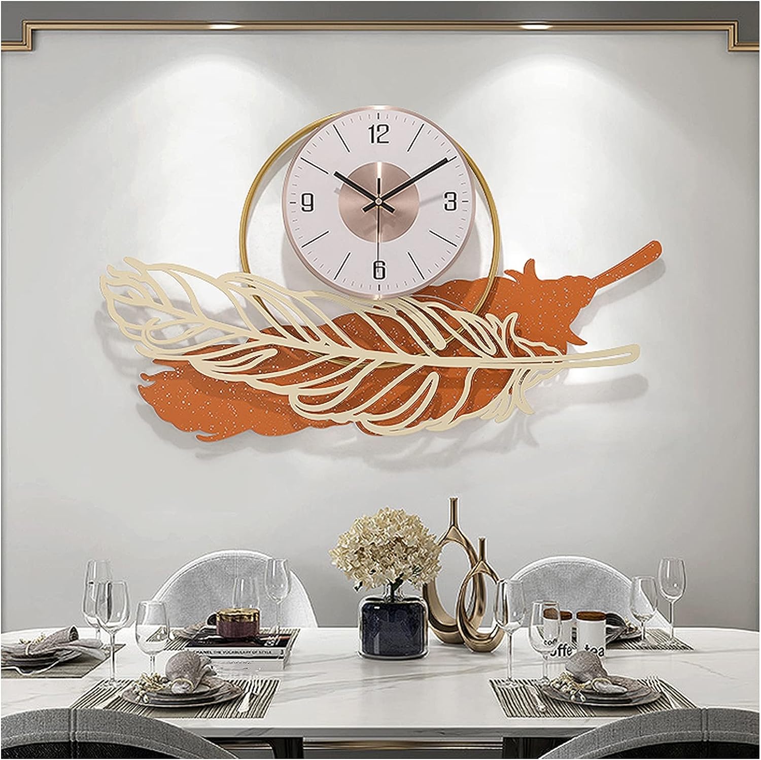 Iron Orange Leaf with Golden Circle Wall Clock-ArtyCraftz.com