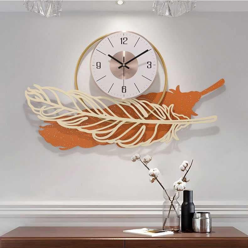 Iron Orange Leaf with Golden Circle Wall Clock-ArtyCraftz.com