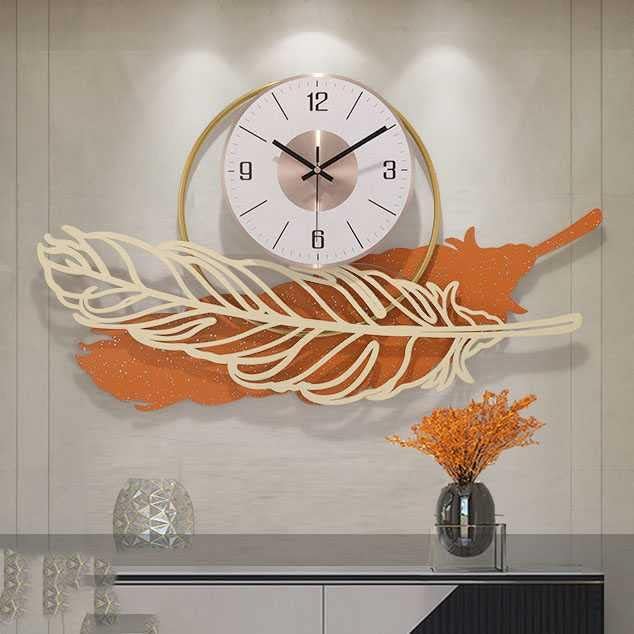 Iron Orange Leaf with Golden Circle Wall Clock-ArtyCraftz.com