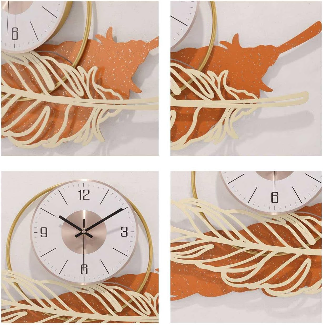 Iron Orange Leaf with Golden Circle Wall Clock-ArtyCraftz.com