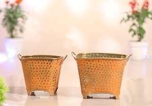 Iron Oval Dotted Pot for Indoor and Outdoor Orange Color - ArtyCraftz.com