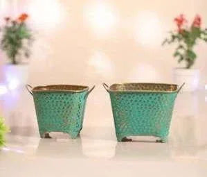 Iron Oval Dotted Pot for Indoor and Outdoor White Color - ArtyCraftz.com