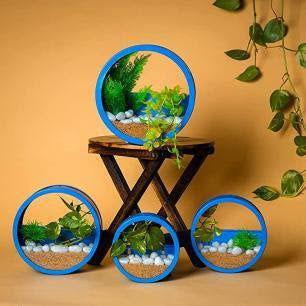 Iron Round Hanging Decorative Plant Holder for Indoor and Outdoor Blue Color - ArtyCraftz.com