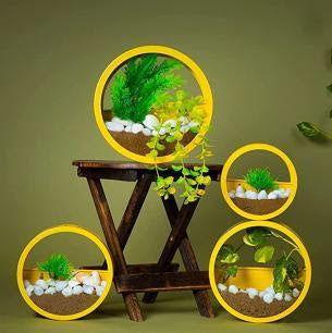 Iron Round Hanging Decorative Plant Holder for Indoor and Outdoor Yellow Color - ArtyCraftz.com