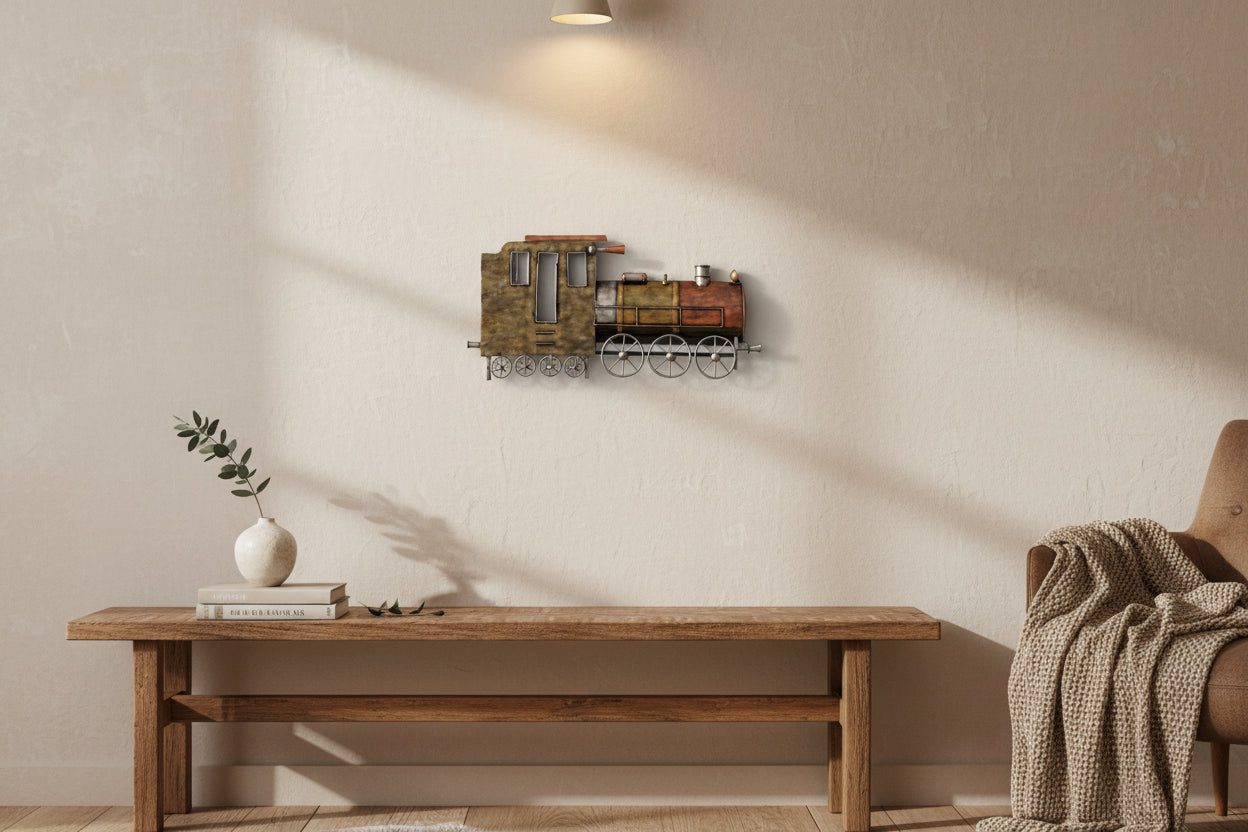 Iron Steam Locomotive Engine Wall Art with LED-ArtyCraftz.com
