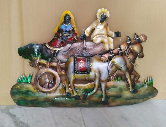 Iron Village Cart Wall Hanging for Home,Office Decor and Gifting  30*19*3.5 Inches - ArtyCraftz.com