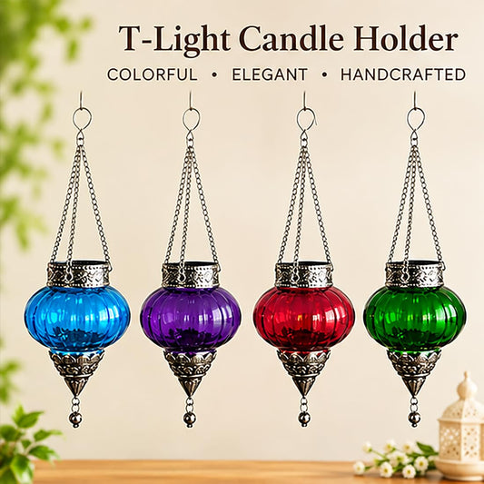 Iron and glass Moroccan hanging candle holder with amber glass-artycraftz.com