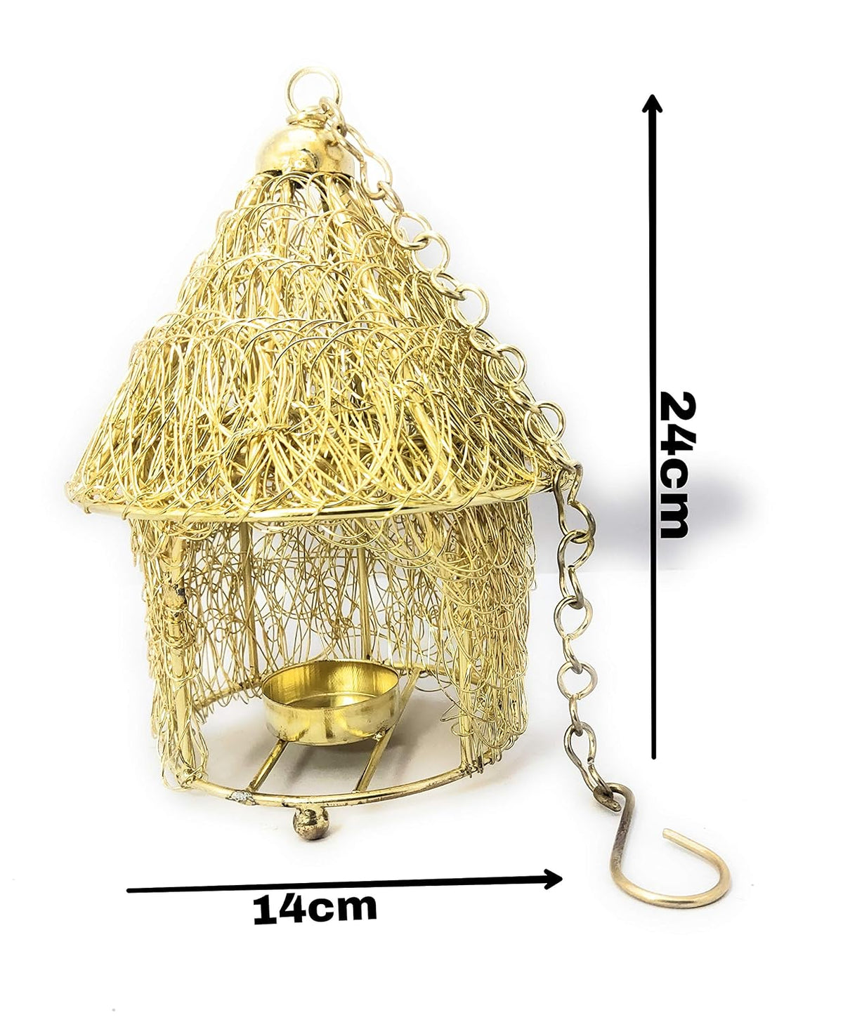 Iron hut shaped hanging tealight candle holder with golden finish-artycraftz.com