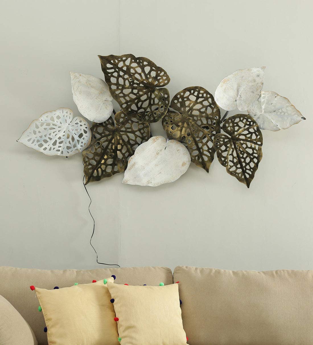 Iron leaf wall art with LED lights measuring 58 x 30 inches - ArtyCraftz.com