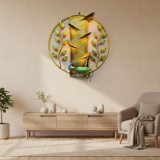 Iron wall water fountain with peacock, birds and leaf design-ArtyCraftz.com
