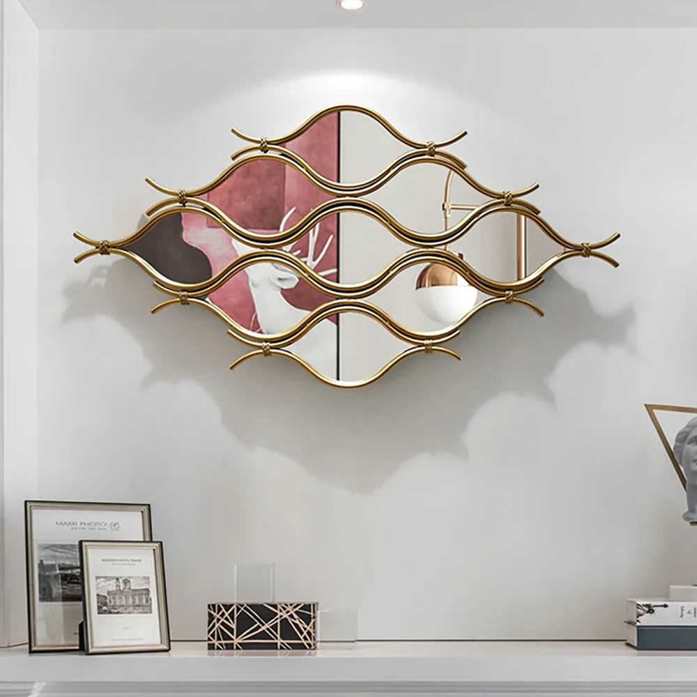 Irregular Geometric Gold Metal Abstract Wall Mirror