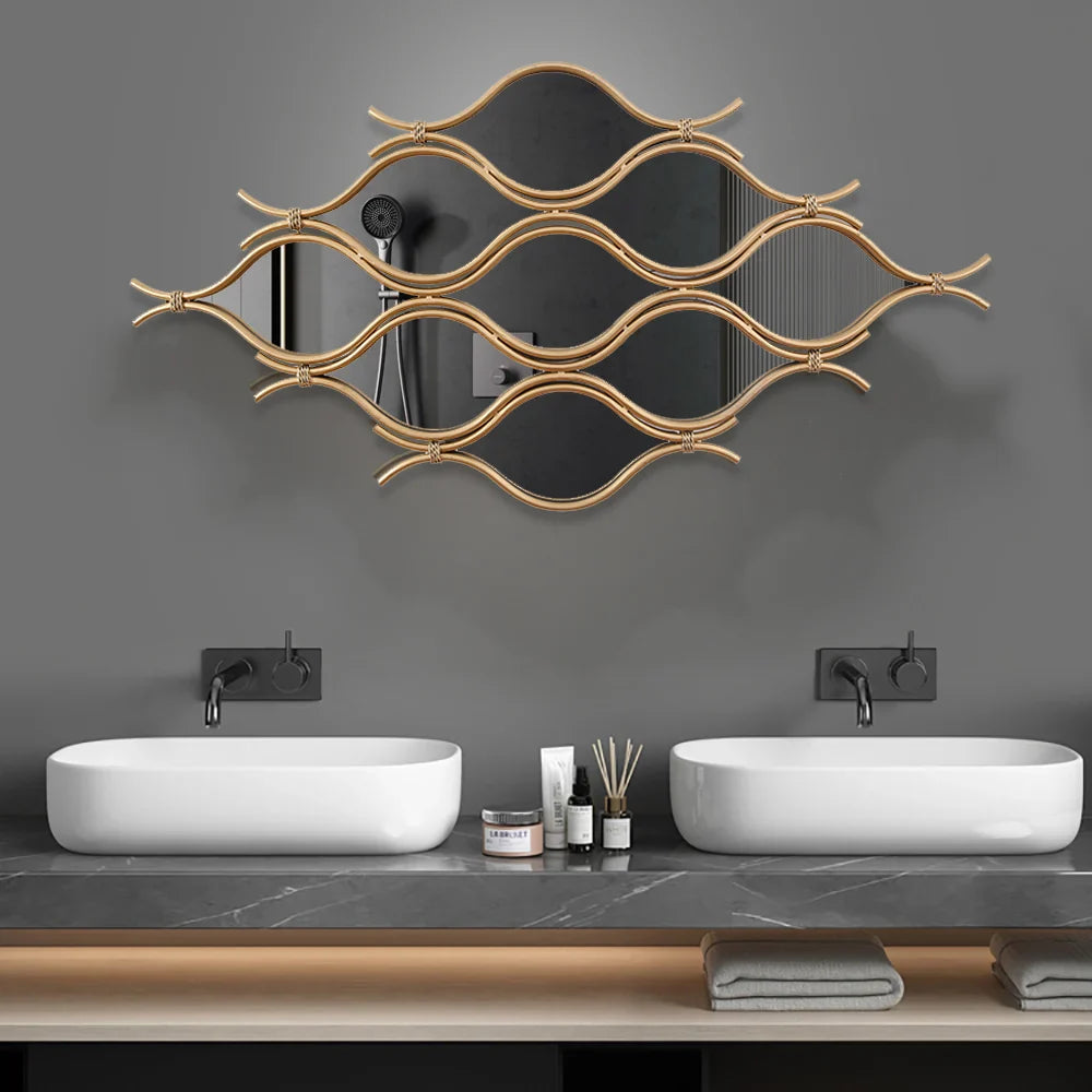 Irregular Geometric Gold Metal Abstract Wall Mirror