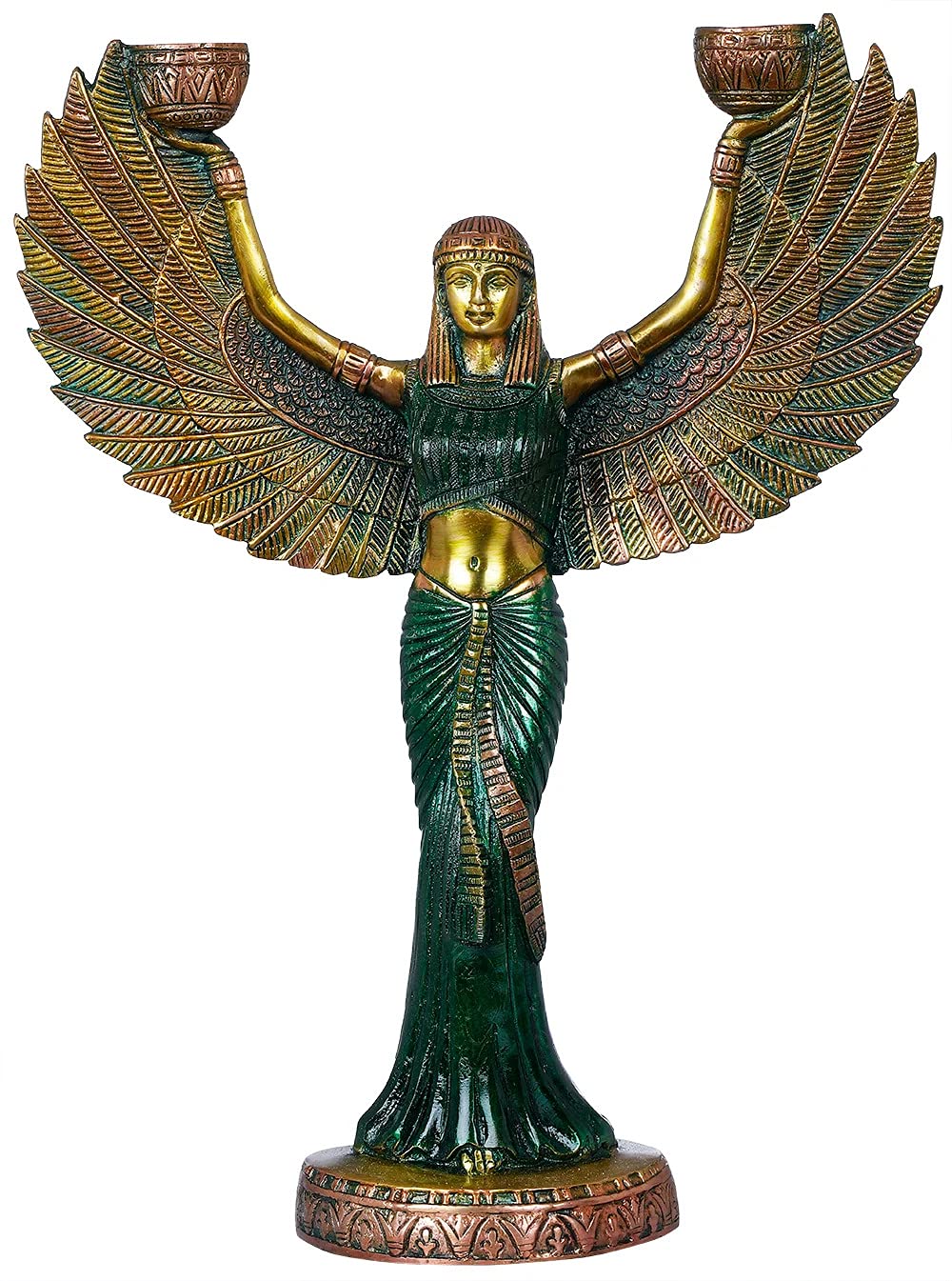 Isis brass candle holder with winged Egyptian goddess design-artycraftz.com