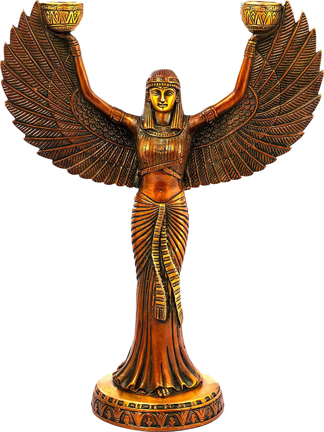 Isis brass candle holder with winged Egyptian goddess design-artycraftz.com