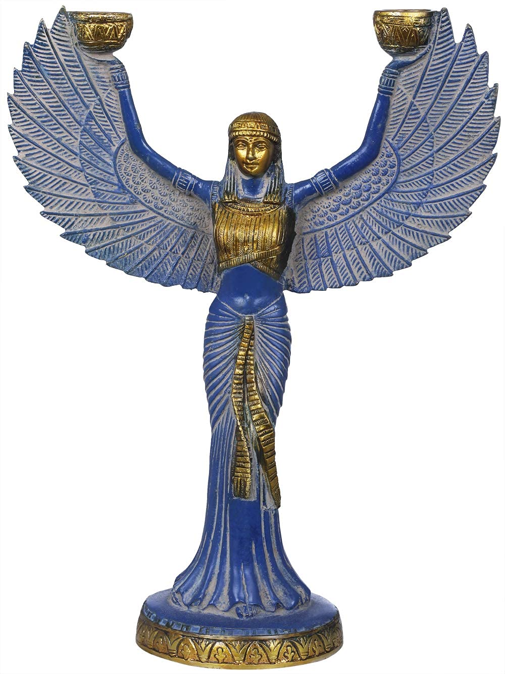 Isis brass candle holder with winged Egyptian goddess design-artycraftz.com