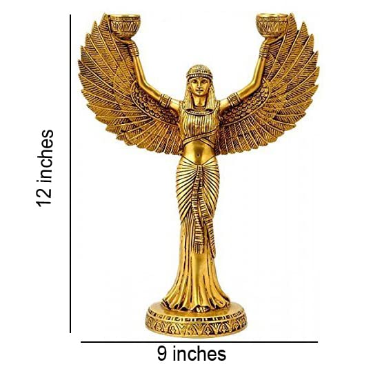 Isis brass candle holder with winged Egyptian goddess design-artycraftz.com