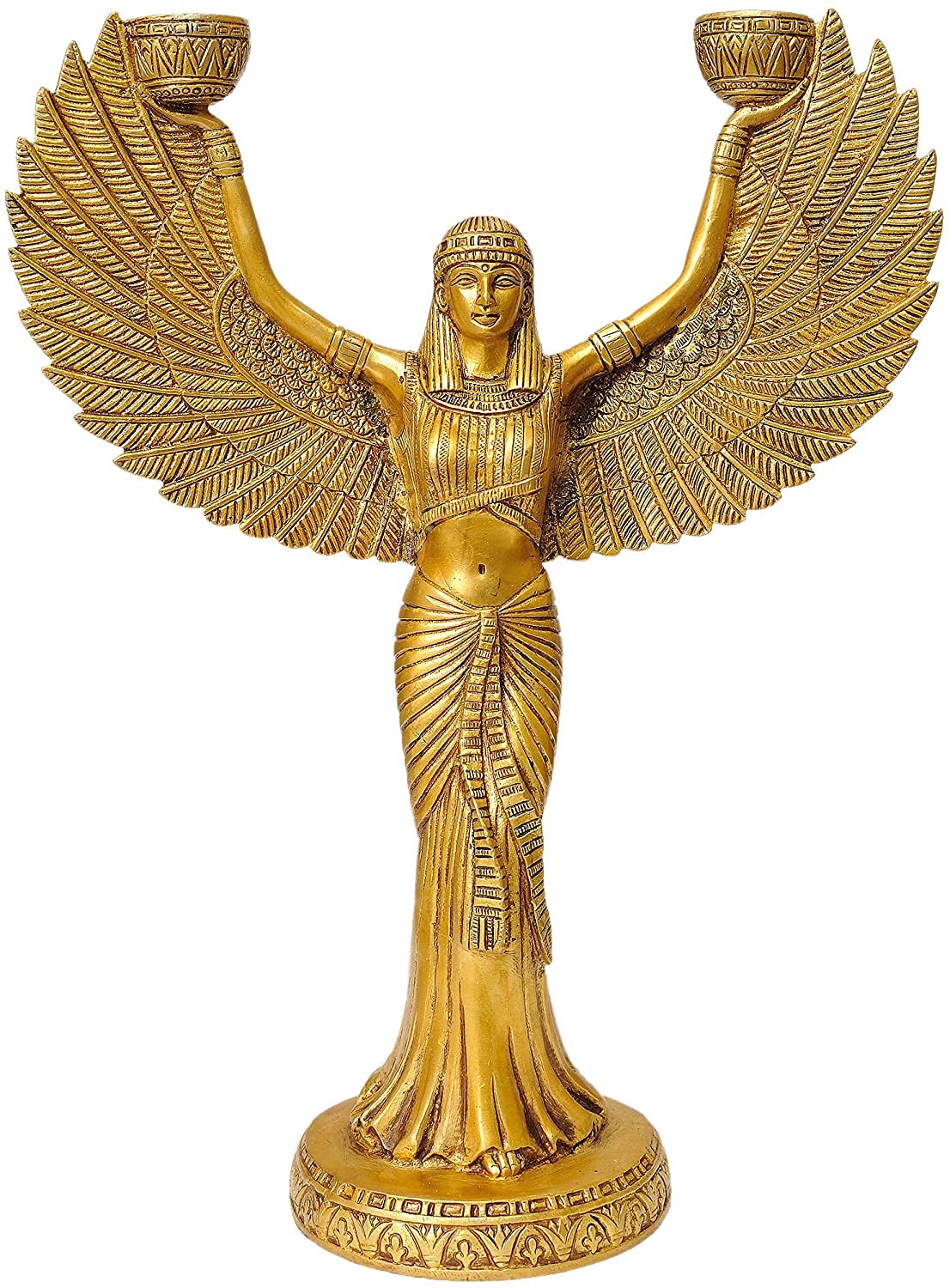 Isis brass candle holder with winged Egyptian goddess design-artycraftz.com