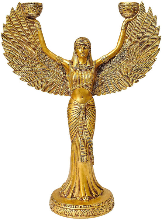 Isis brass candle holder with winged Egyptian goddess design-artycraftz.com