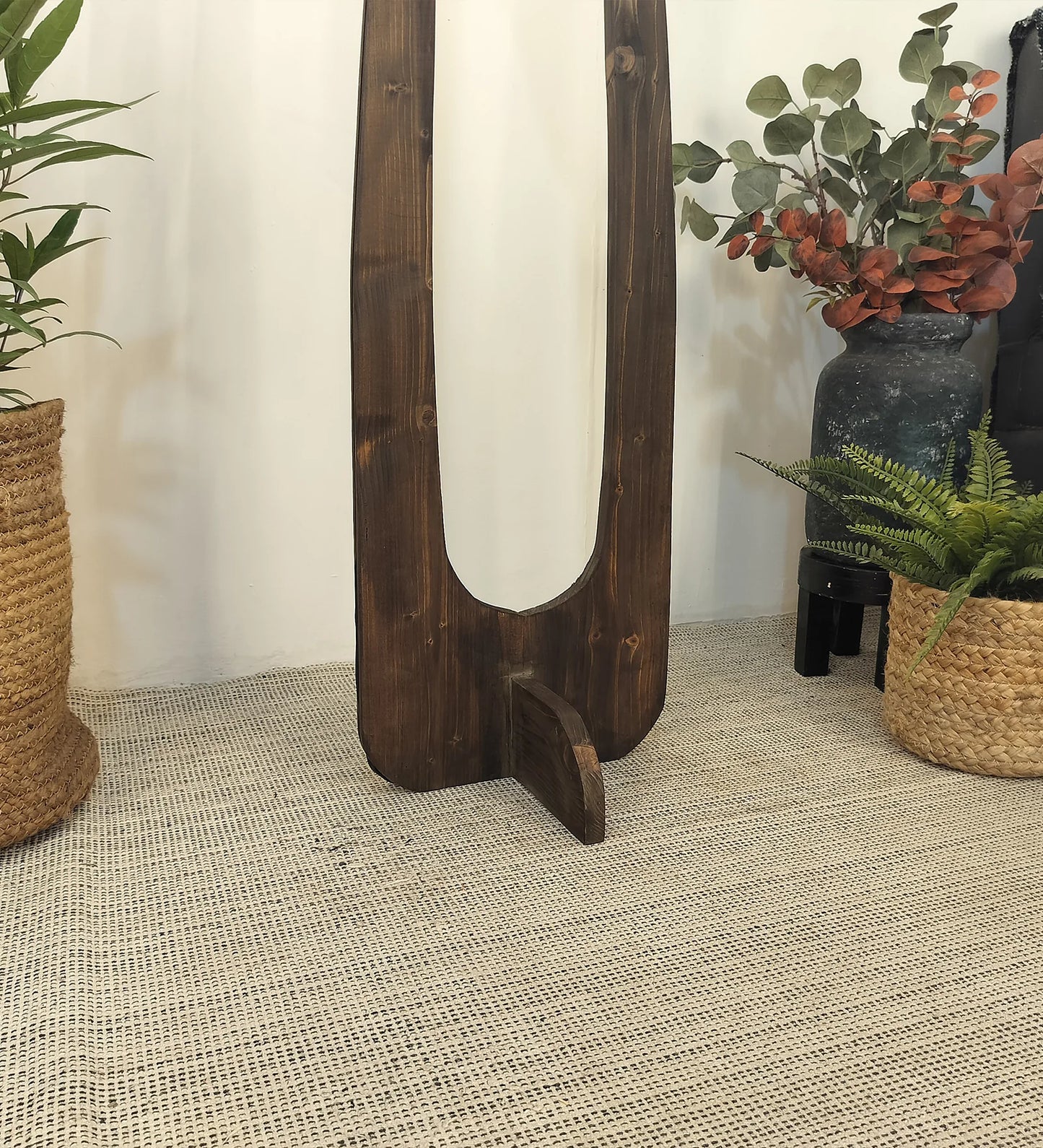 Jasper Wooden Floor Lamp with Brown Base and Beige Fabric Lampshade - ArtyCraftz.com