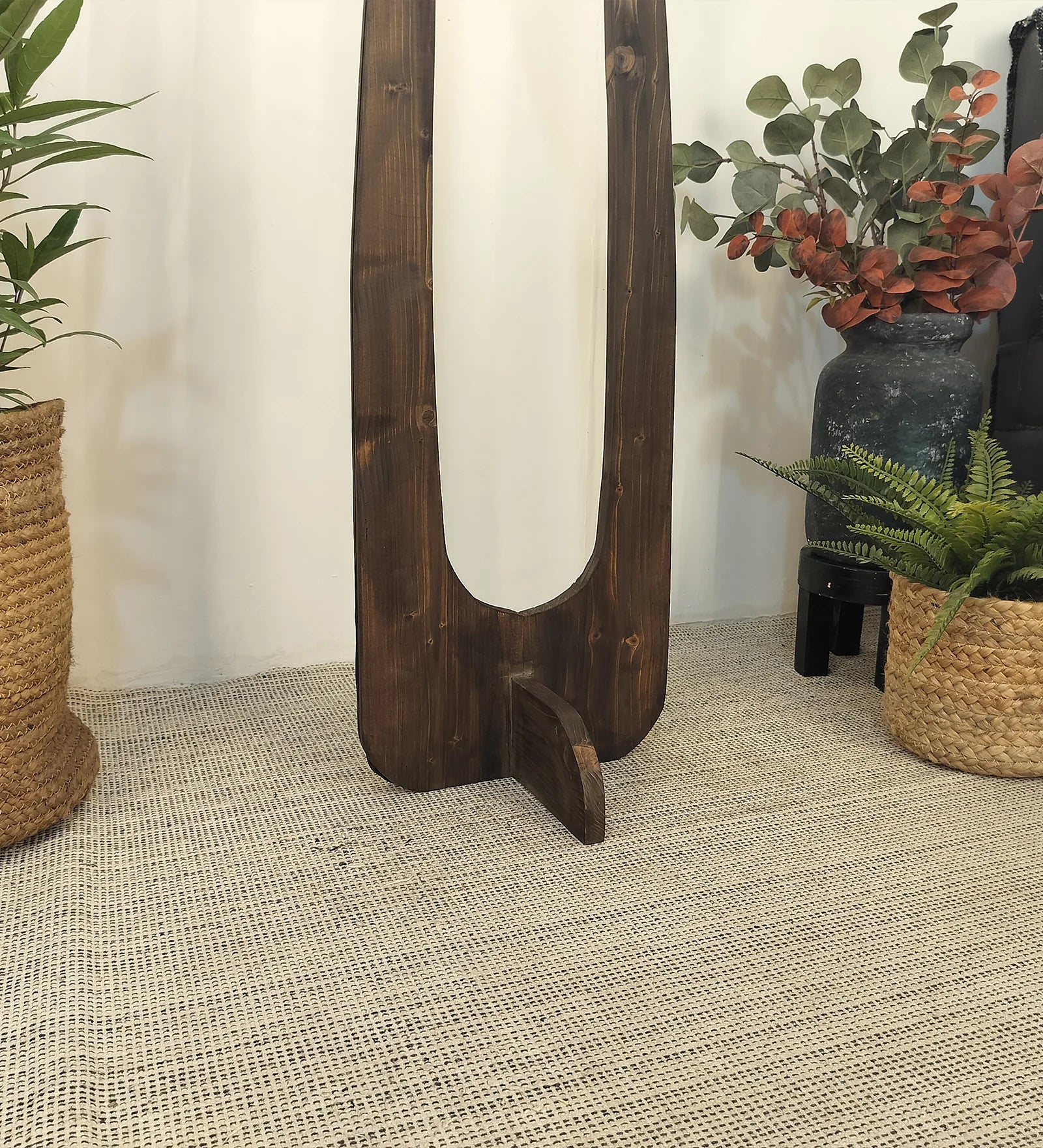 Jasper Wooden Floor Lamp with Brown Base and Beige Fabric Lampshade - ArtyCraftz.com