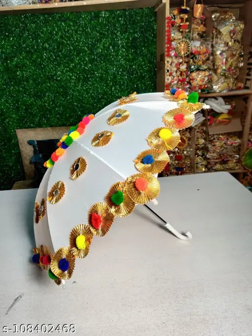 Jeevan Handicrafts Multi colour White umbrella - ArtyCraftz.com