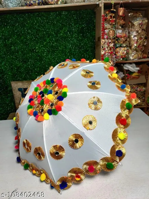 Jeevan Handicrafts Multi colour White umbrella - ArtyCraftz.com