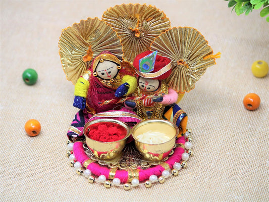 Jeevan Handicrafts Radha Krishna Chandan Roli Kumkum Chawal Holder Home Decorative Items Chopda for Pooja and Gift Purpose (Pack of 1) - ArtyCraftz.com