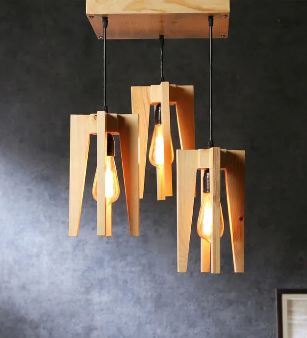 Jet Beige Wooden Cluster Hanging Lamp-ArtyCraftz.com