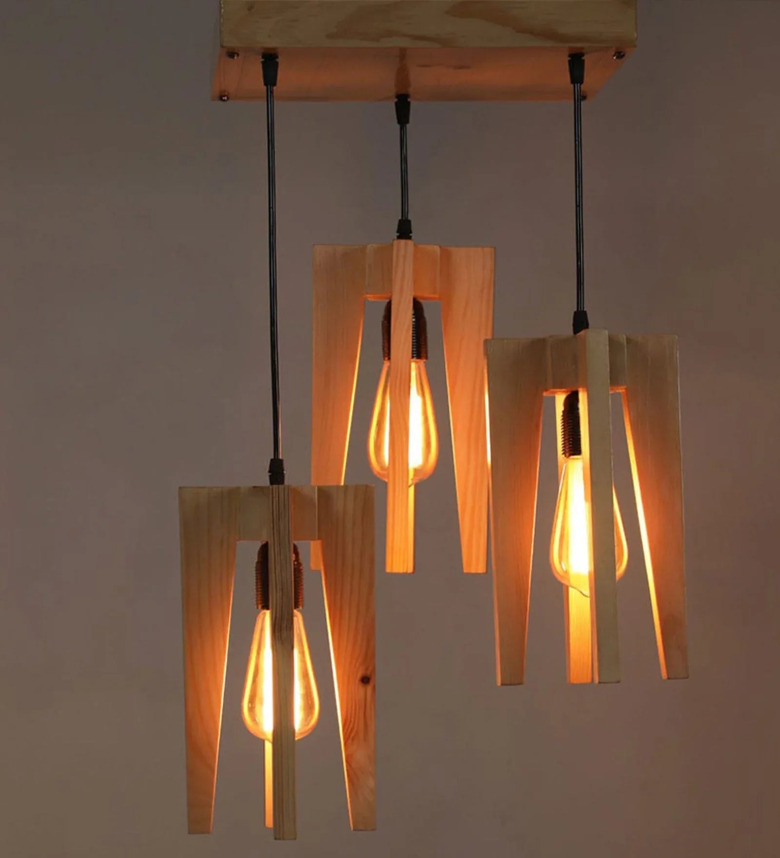 Jet Beige Wooden Cluster Hanging Lamp-ArtyCraftz.com