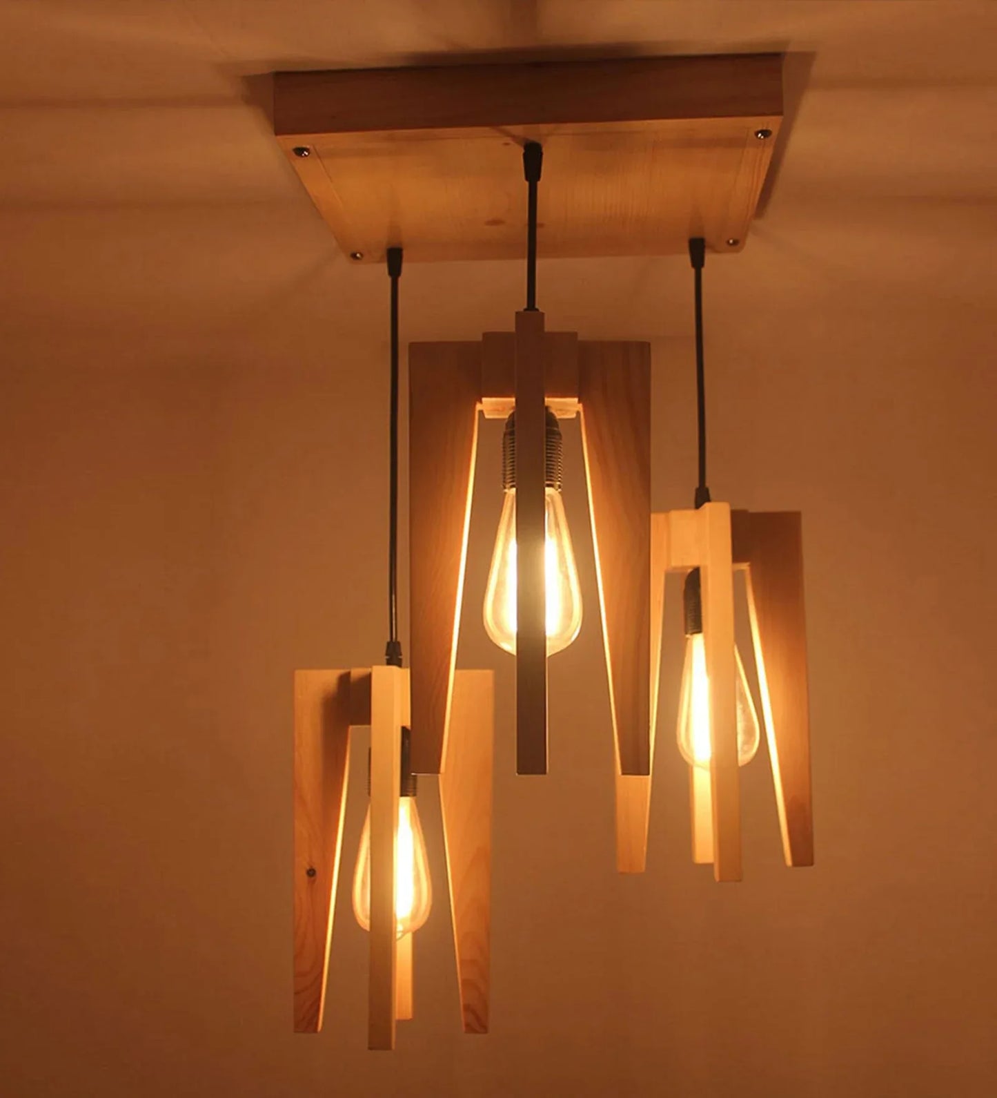 Jet Beige Wooden Cluster Hanging Lamp-ArtyCraftz.com