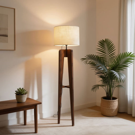 Jet Wooden Floor Lamp with Jute Lampshade-artycraftz.com