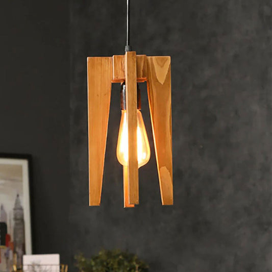 Jet Beige Wooden Single Hanging Lamp - ArtyCraftz.com