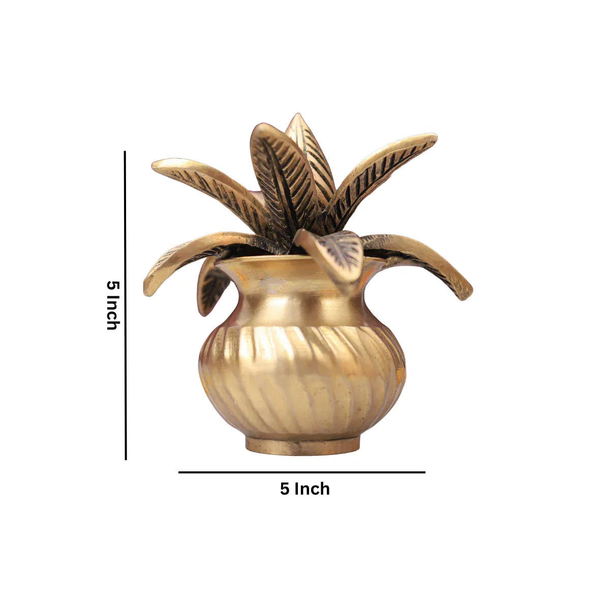 Brass Mangal Kalash with Mango Leaves with Dimensions