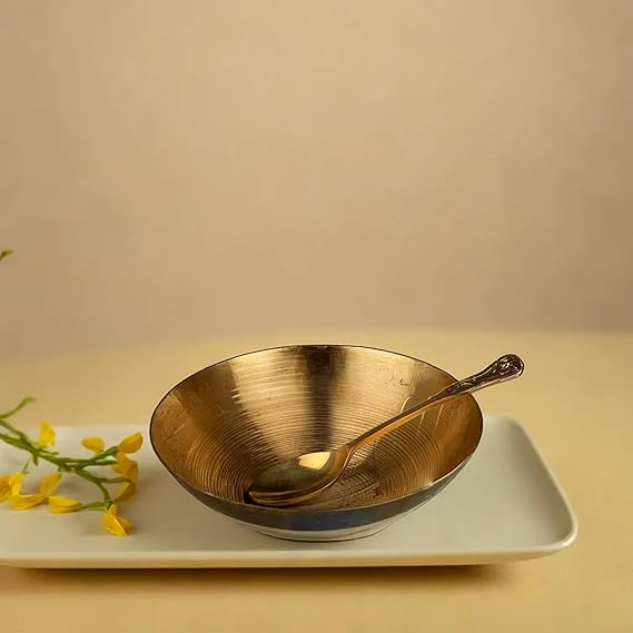 Kansa Bowl (Tansli) Set with Spoon (6 inch)Pure Bronze Metal