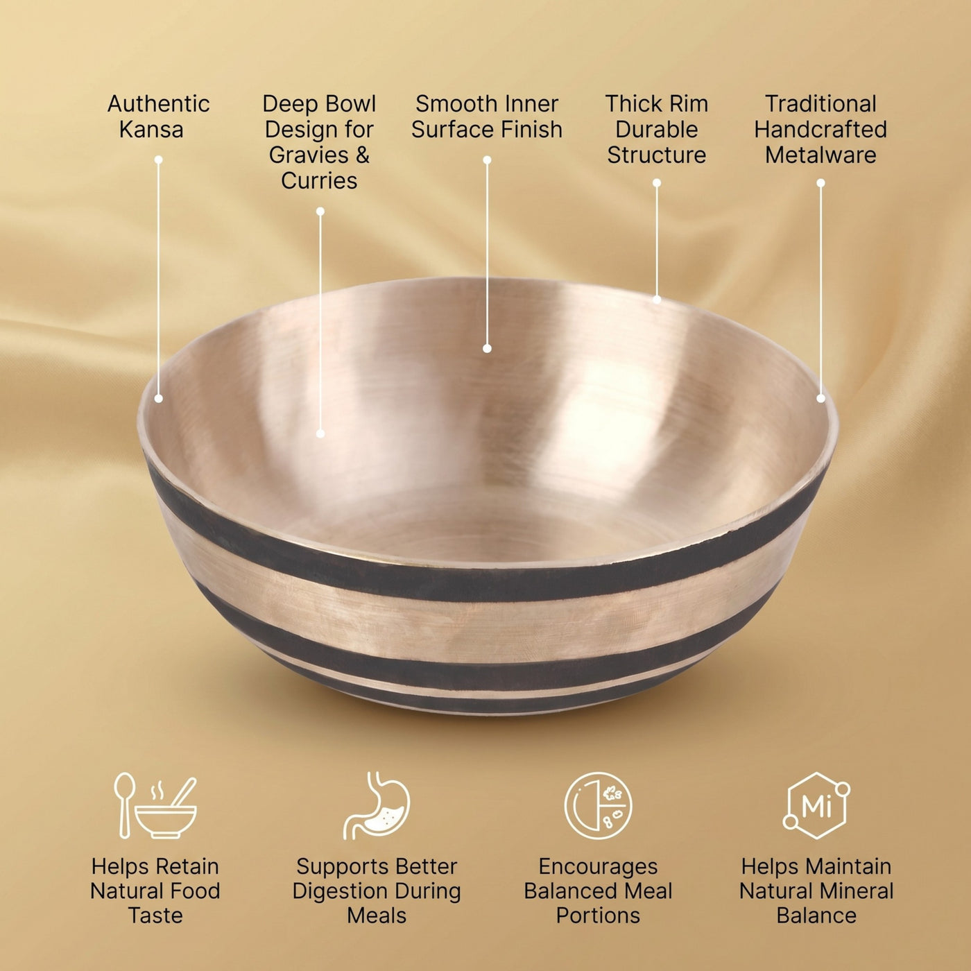 Handcrafted Bronze Kansa Bowl Set for Healthy Dining – Set of 2 / Set of 6