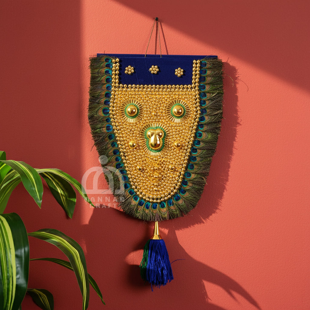Kerala Nettipattam Wall Hanging with Peacock Feathers-ArtyCraftz.com