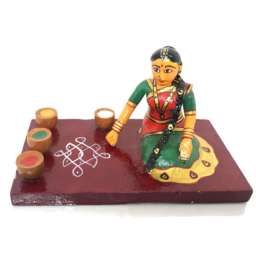Kondapalli Girl drawing Rangoli Showpiece-ArtyCraftz.com