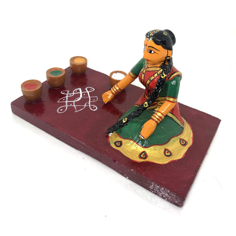 Kondapalli Girl drawing Rangoli Showpiece-ArtyCraftz.com