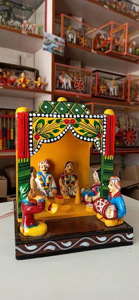 Kondapalli hand-painted wooden marriage set showpiece original -artycraftz.com