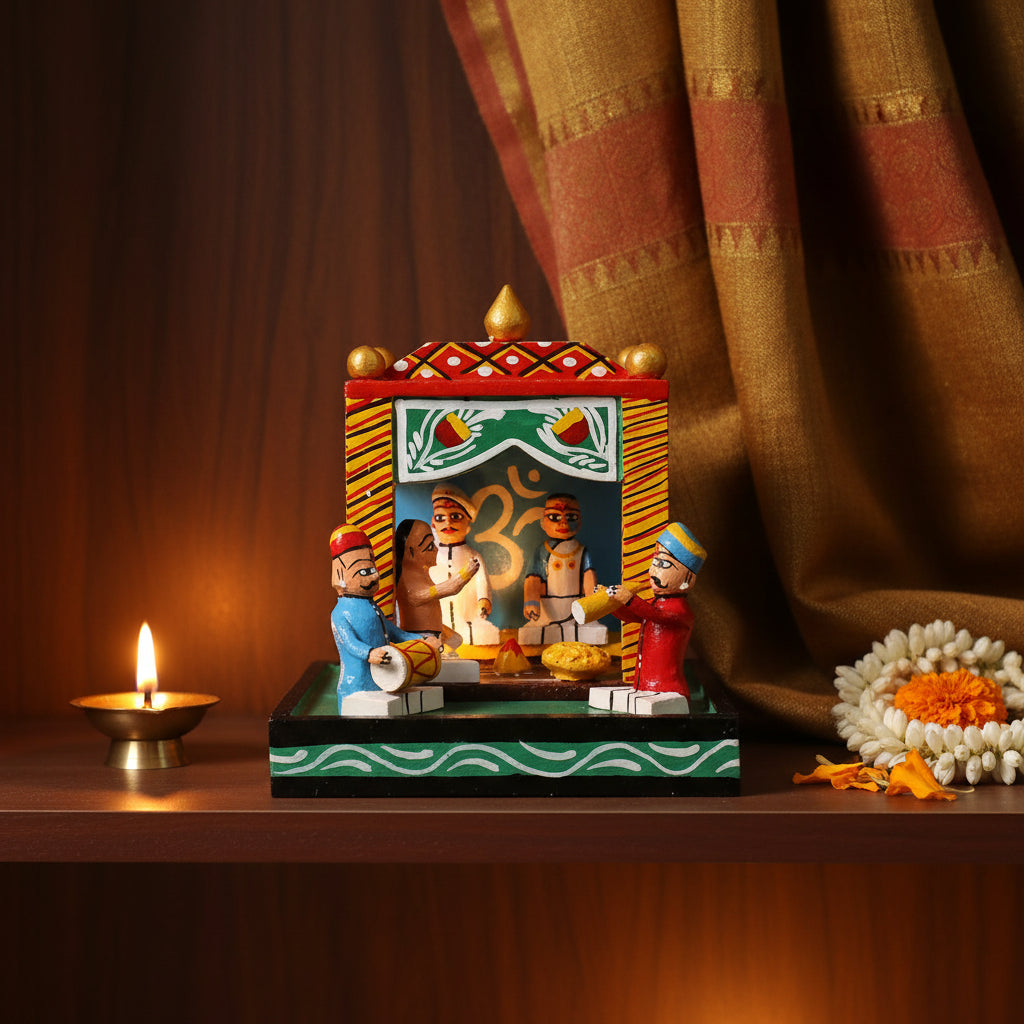Kondapalli hand-painted wooden marriage set showpiece-artycraftz.com